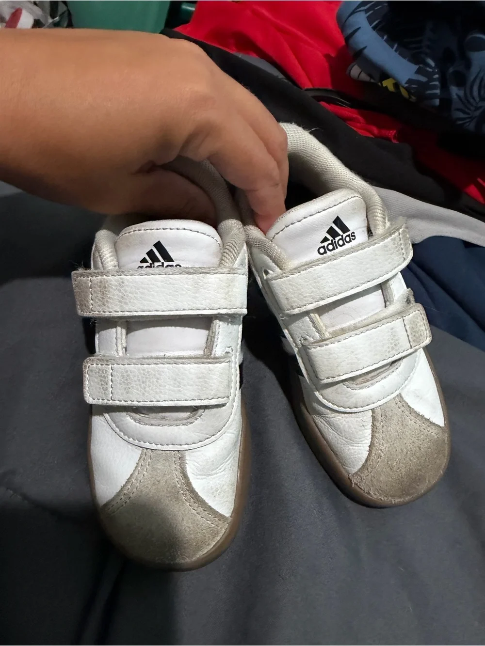 Adidas Kids White Black Gum Sole Velcro Sneakers